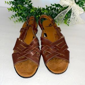 I Heart Comfort Brown Leather Wedge Sandal Sz. 6.5